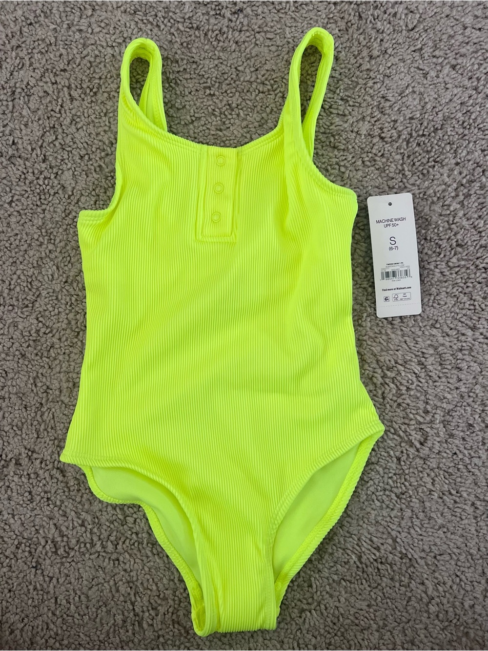 Neon Yellow Ribbed Girls One-Piece Bodysuit - Unknown Brand